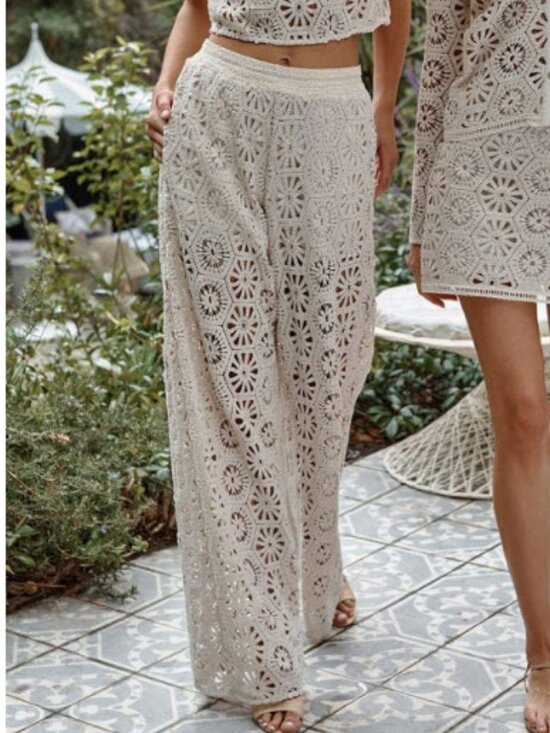 Misa Los Angeles Pants - NWT Womens Misa Los Angeles Cream (Item- 211) Crochet Pull-On Terra Pant S
